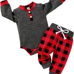 I'm so thankful Newborn Baby Boy Fall Clothes Infant Plaid Long Sleeve Button Romper and Pants Set Winter Outfits
